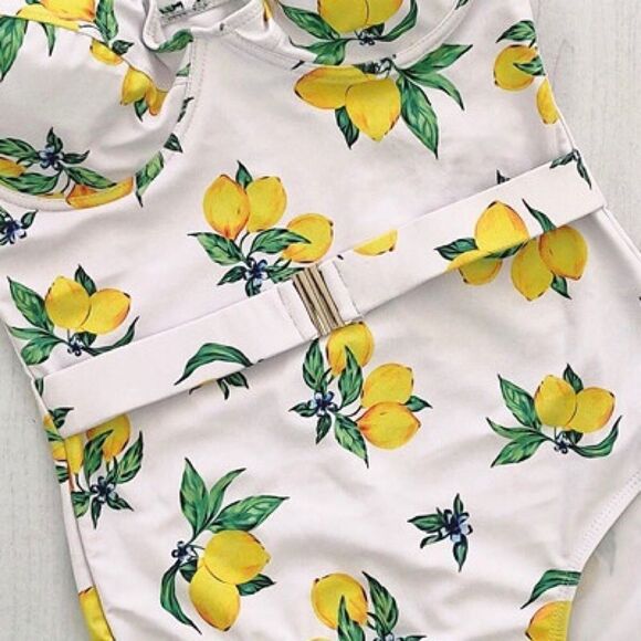 Lemon Print Belted One Piece Cheeky Swim Suit - Picture 6 of 6